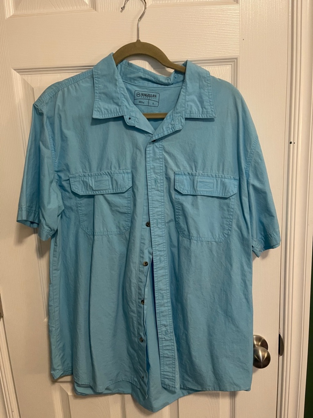 Magellan Outdoors Sky Blue Short Sleeve Button-Down Shirt